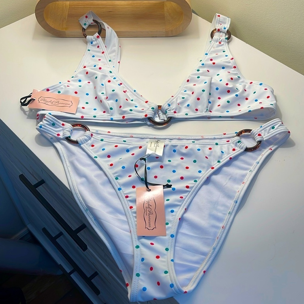 44 NWT❗️Polka Dot Bikini Set - White with Multicolor Dots Size 12 (Large)